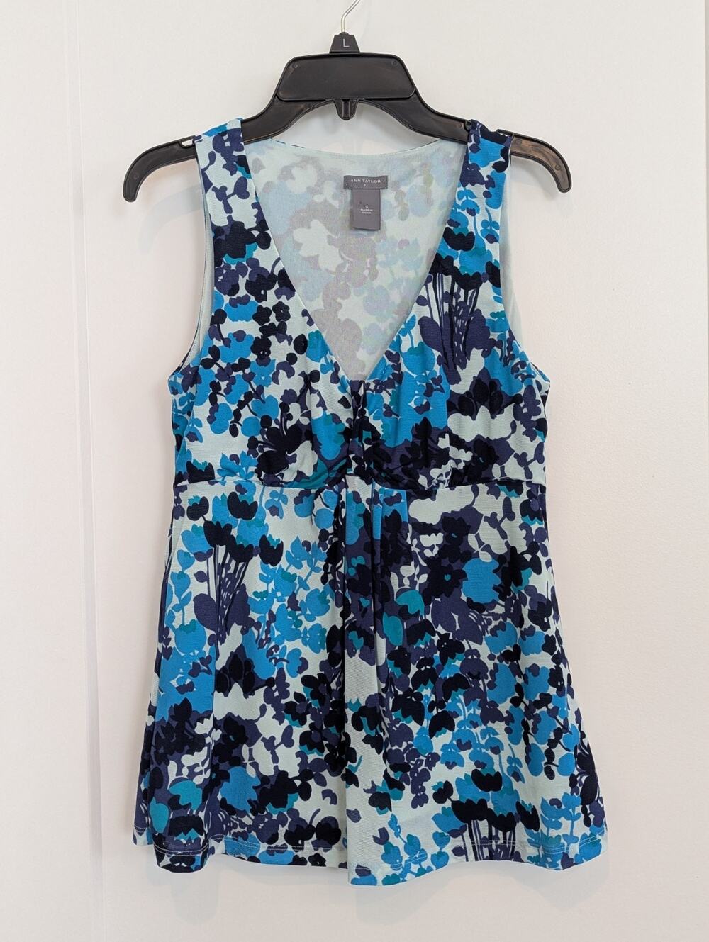 Ann Taylor S Blue Floral Sleeveless Blouse Lined Babydoll Fairy Flowy Beachy EUC